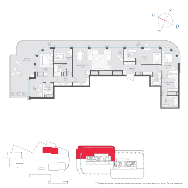 Планировка 4 комн. в ЖК Татарская 35