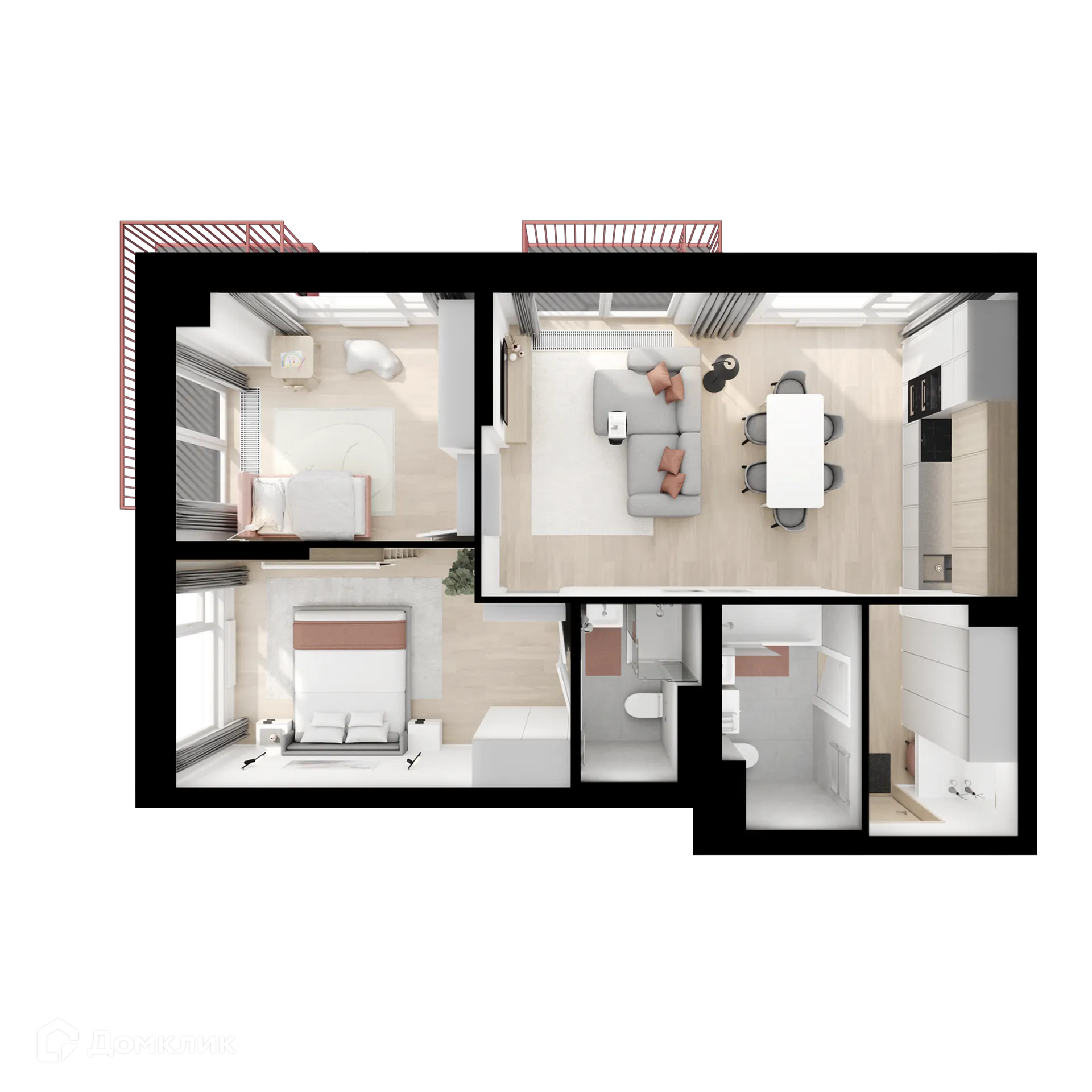 Планировка 2-комнатной квартиры 64.6 м² в «Алтуфьевское 53», г. Москва — фото 2