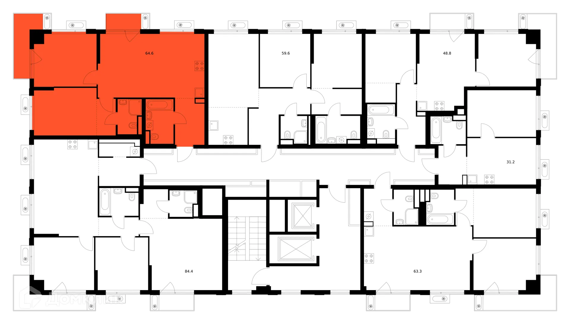 Планировка 2-комнатной квартиры 64.6 м² в «Алтуфьевское 53», г. Москва — фото 3