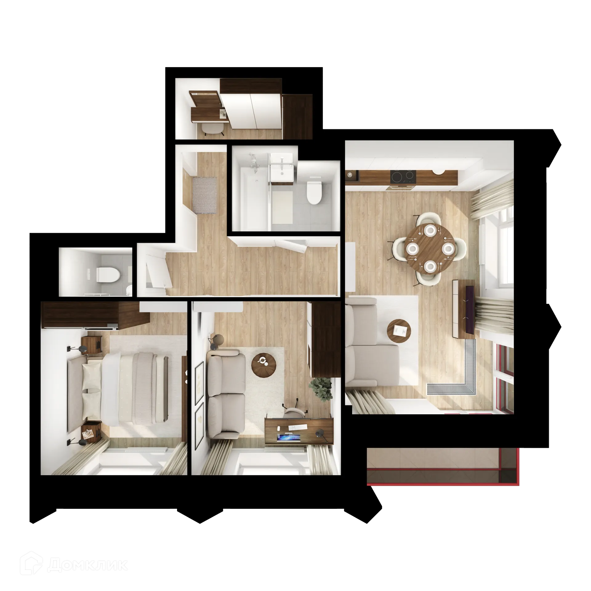 Планировка 2-комнатной квартиры 57 м² в ЖК Матвеевский парк, г. Москва — фото 2