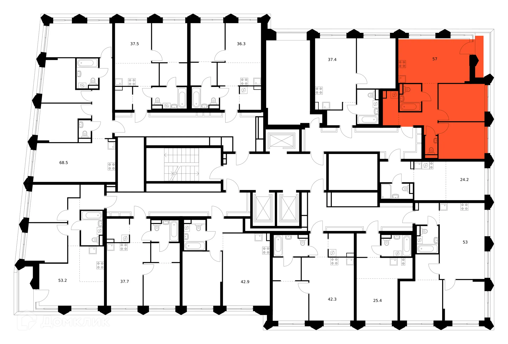 Планировка 2-комнатной квартиры 57 м² в ЖК Матвеевский парк, г. Москва — фото 3