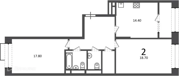 Планировка 2 комн. в Клинская ул., д. 2А (Московские кварталы)