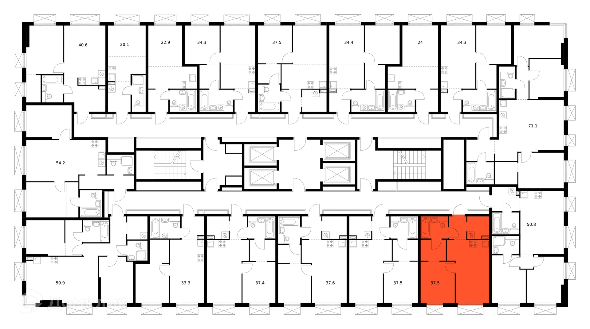Планировка 1-комнатной квартиры 37.5 м² в ЖК 2-й Иртышский, г. Москва — фото 3