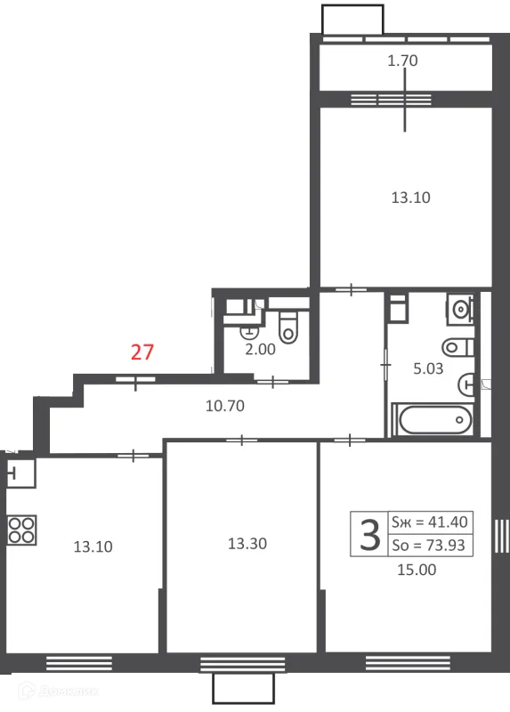 Планировка 3 комн. в 3-я Прядильная, з/у 4  (Московские кварталы)