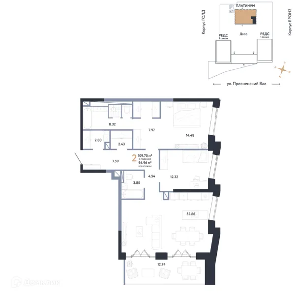 Планировка 2 комн. в ЖК REPUBLIC (РЕПАБЛИК)