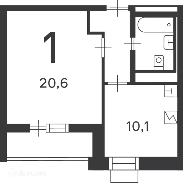 Планировка 1 комн. в Кедрова ул., д. 16, к. 3 (Московские кварталы)