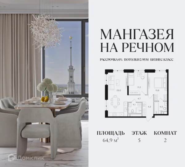 Планировка 2 комн. в ЖК Мангазея на Речном