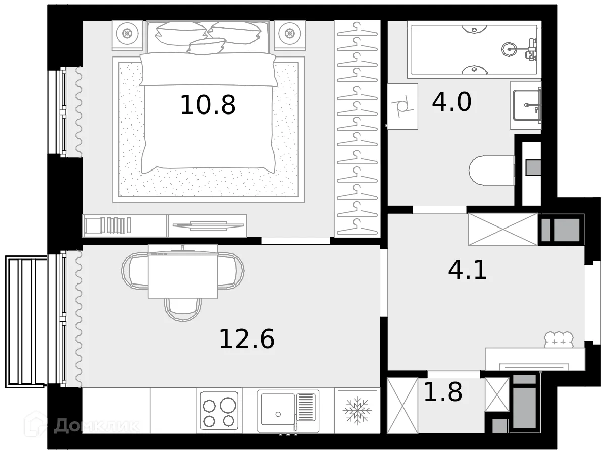 Планировка 1-комнатной квартиры 32 м² в ЖК "Новая Звезда-2", г. Москва — фото 1