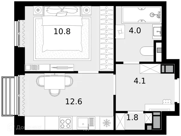 Планировка 1 комн. в ЖК "Новая Звезда-2"