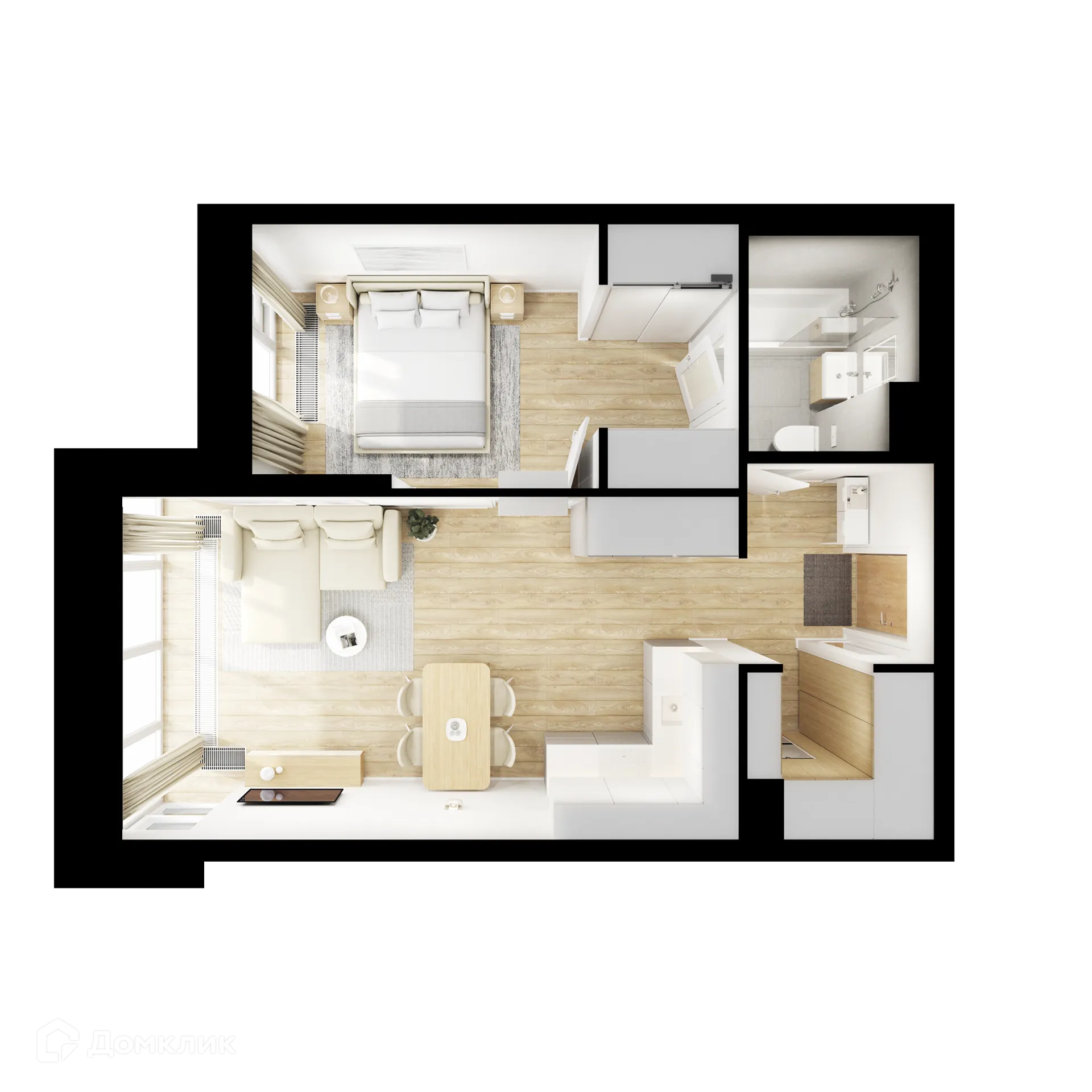 Планировка 1-комнатной квартиры 44.4 м² в ЖК Москворечье, г. Москва — фото 2