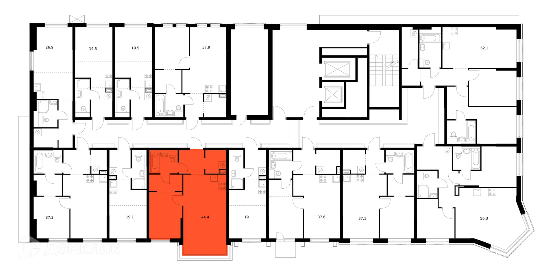 Планировка 1-комнатной квартиры 44.4 м² в ЖК Москворечье, г. Москва — фото 3