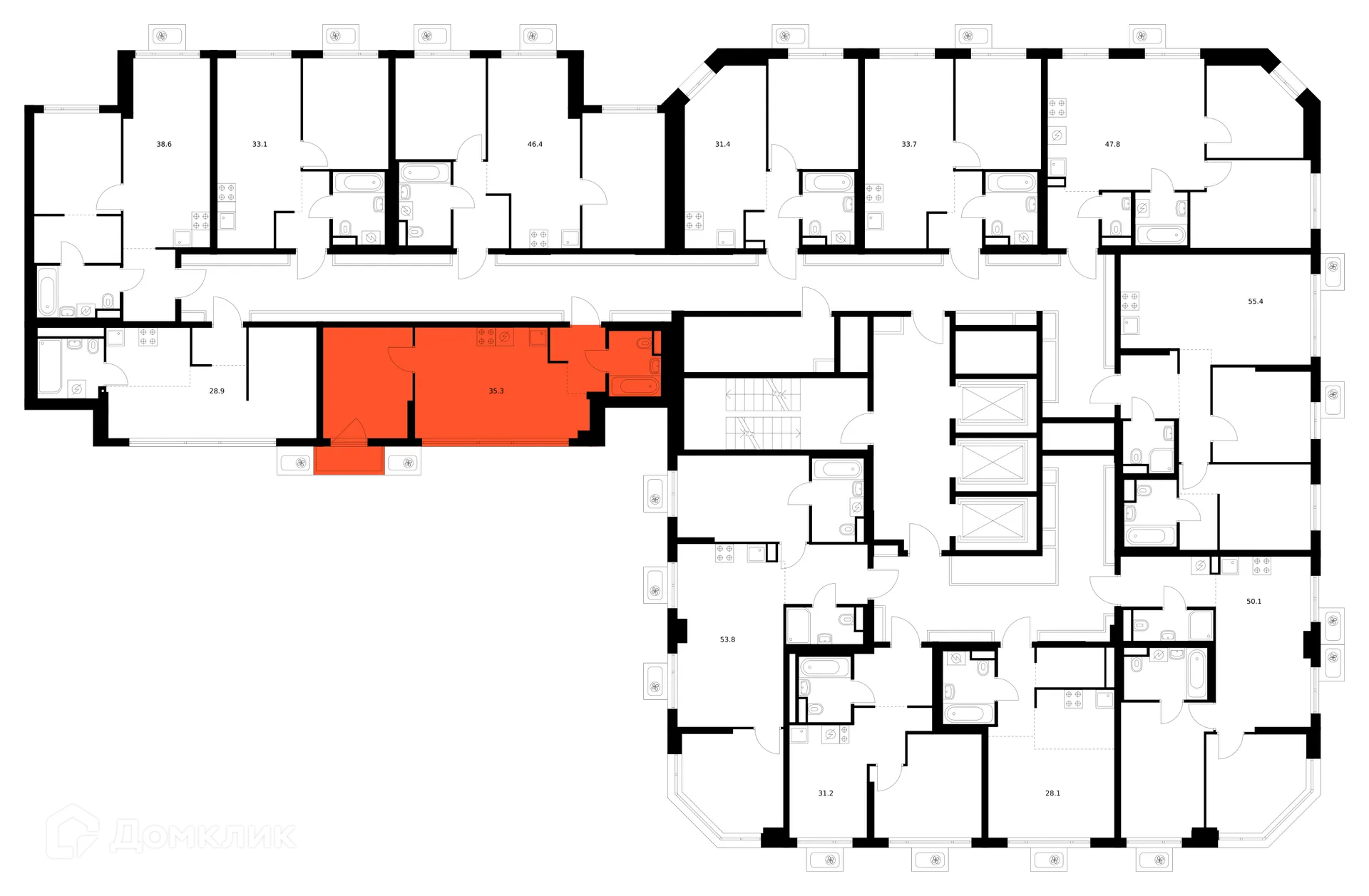 Планировка 1-комнатной квартиры 35.3 м² в ЖК Кавказский бульвар 51, г. Москва — фото 3