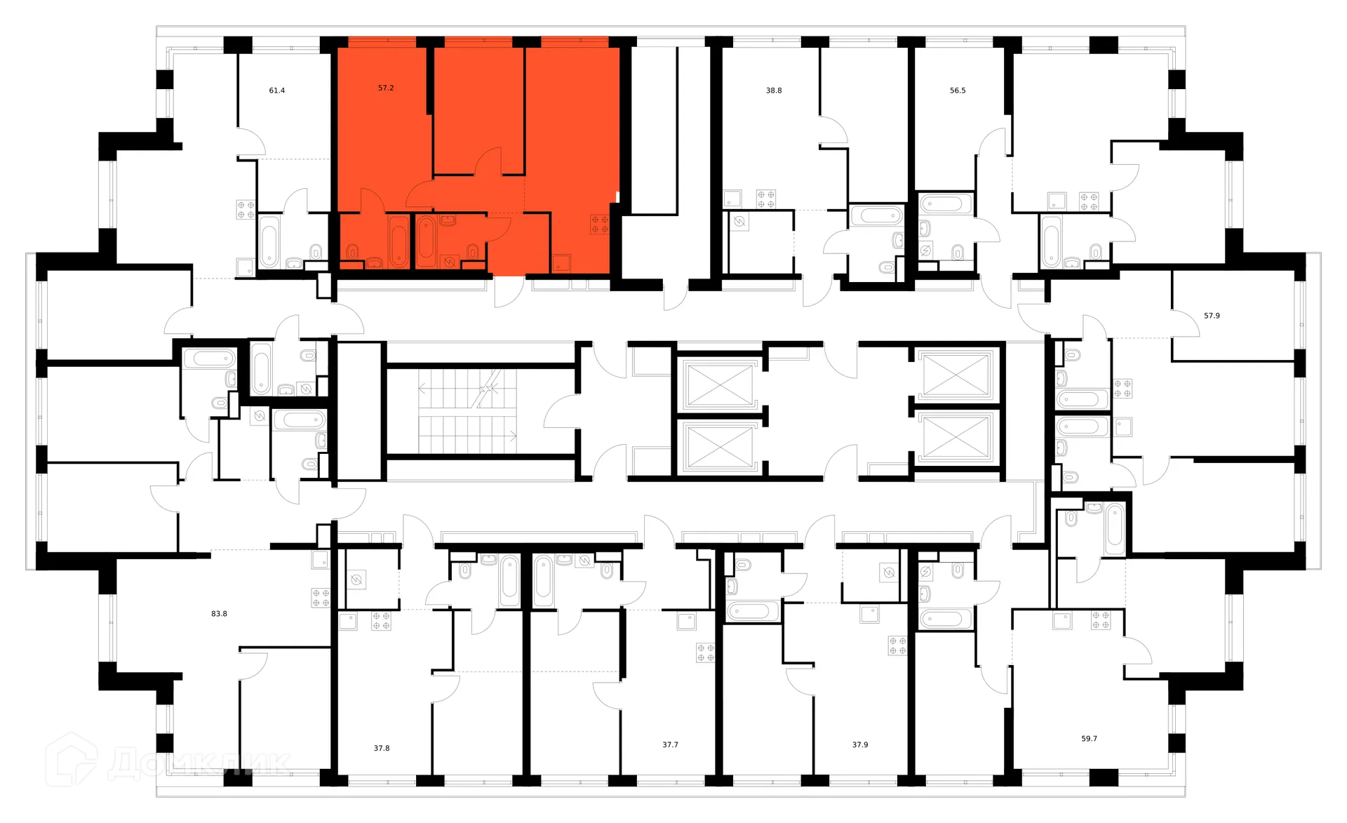 Планировка 2-комнатной квартиры 57.2 м² в «Строгино 360», г. Москва — фото 2