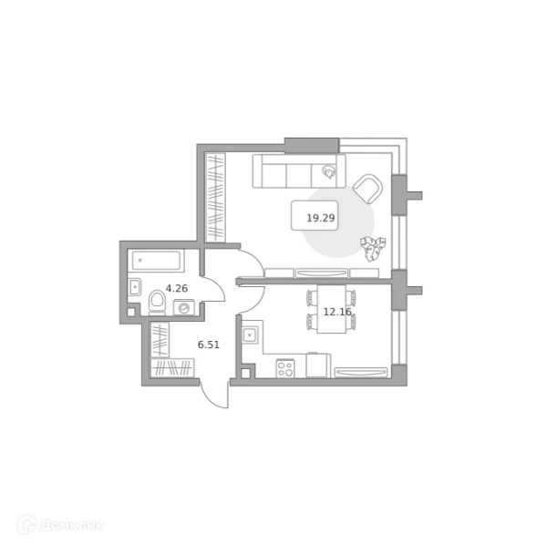 Планировка 1 комн. в ЖК MYPRIORITY Dubrovka (МАЙПРИОРИТИ Дубровка)
