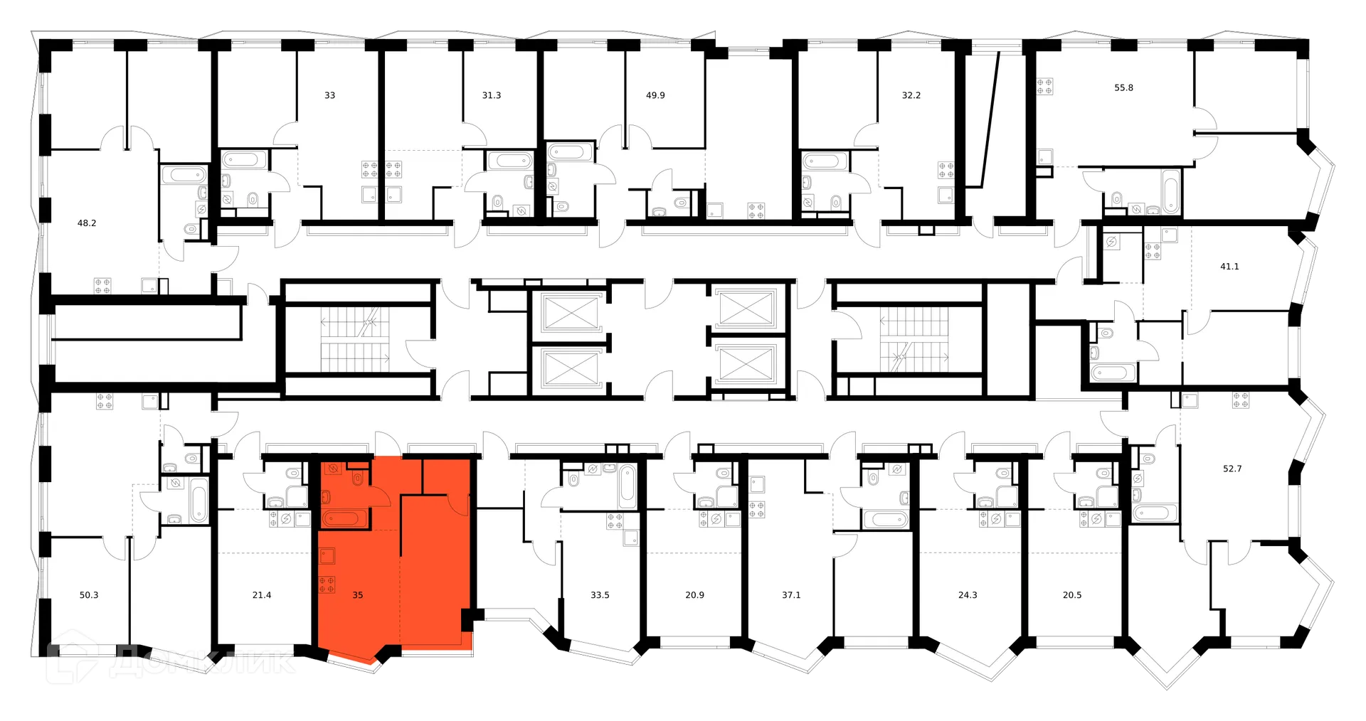 Планировка 1-комнатной квартиры 35 м² в ЖК Мичуринский парк, г. Москва — фото 3