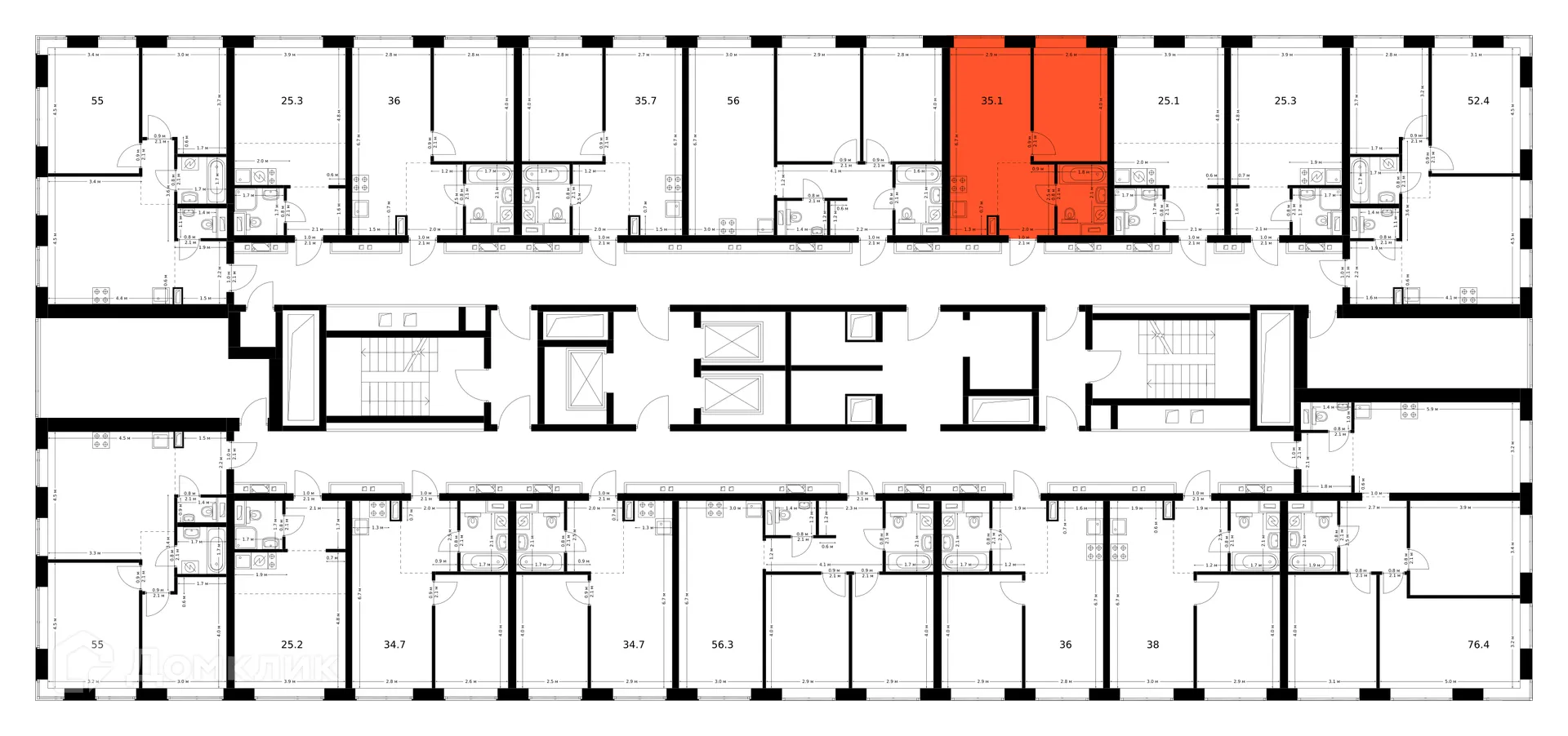 Планировка 1-комнатной квартиры 35.1 м² в ЖК Полар, г. Москва — фото 3
