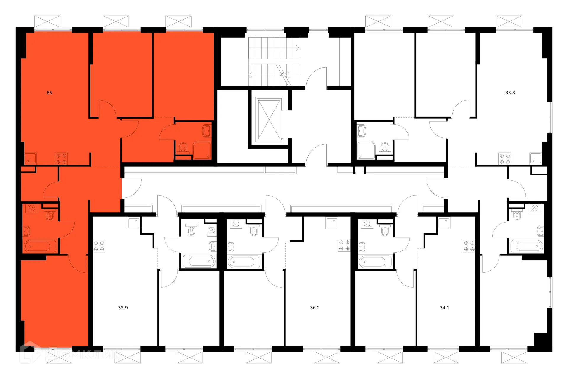 Планировка 3-комнатной квартиры 85 м² в ЖК Волжский парк, г. Москва — фото 3