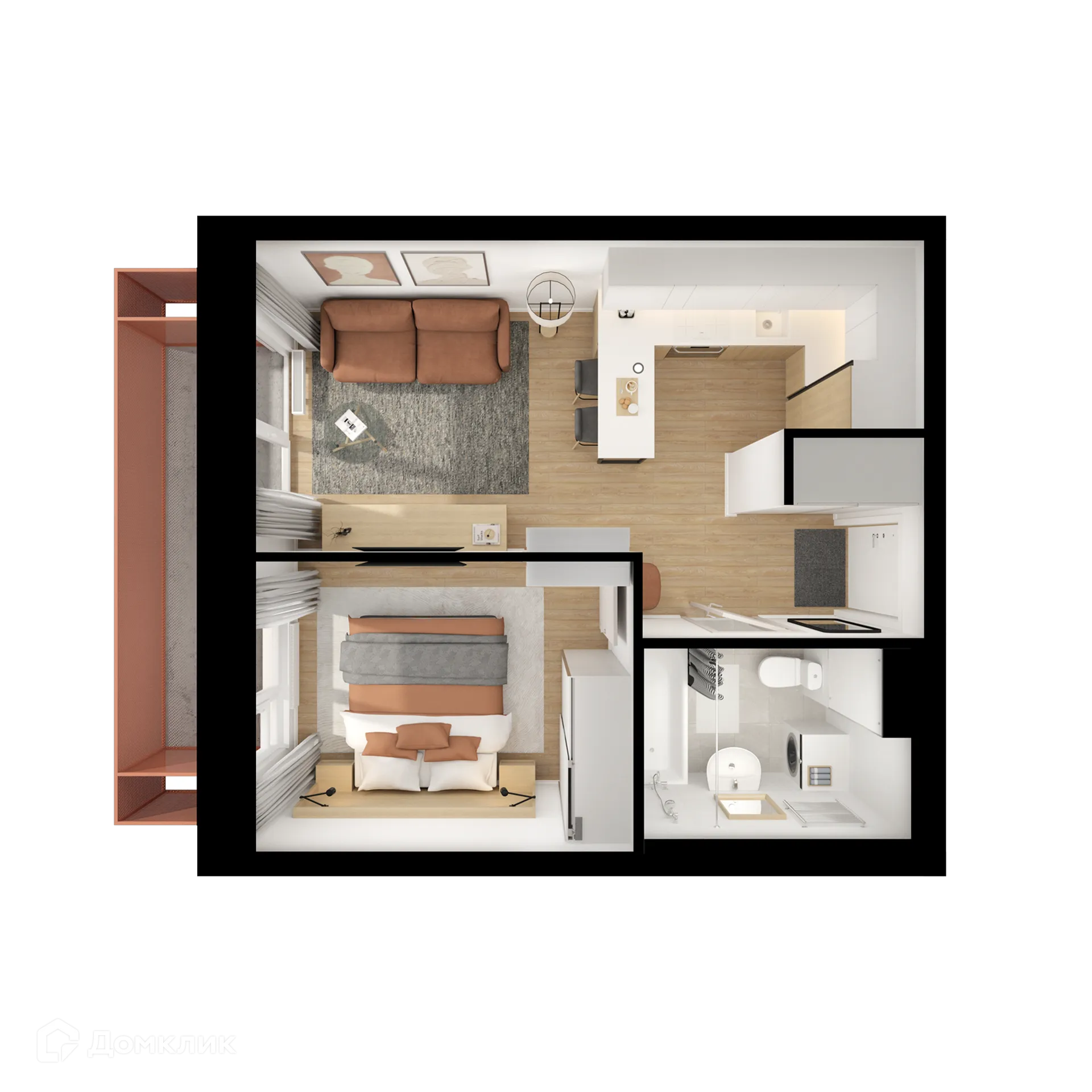 Планировка 1-комнатной квартиры 34.4 м² в ЖК Никольские луга, г. Москва — фото 2