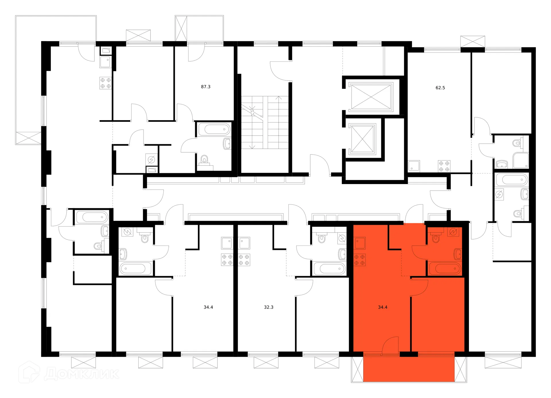 Планировка 1-комнатной квартиры 34.4 м² в ЖК Никольские луга, г. Москва — фото 3