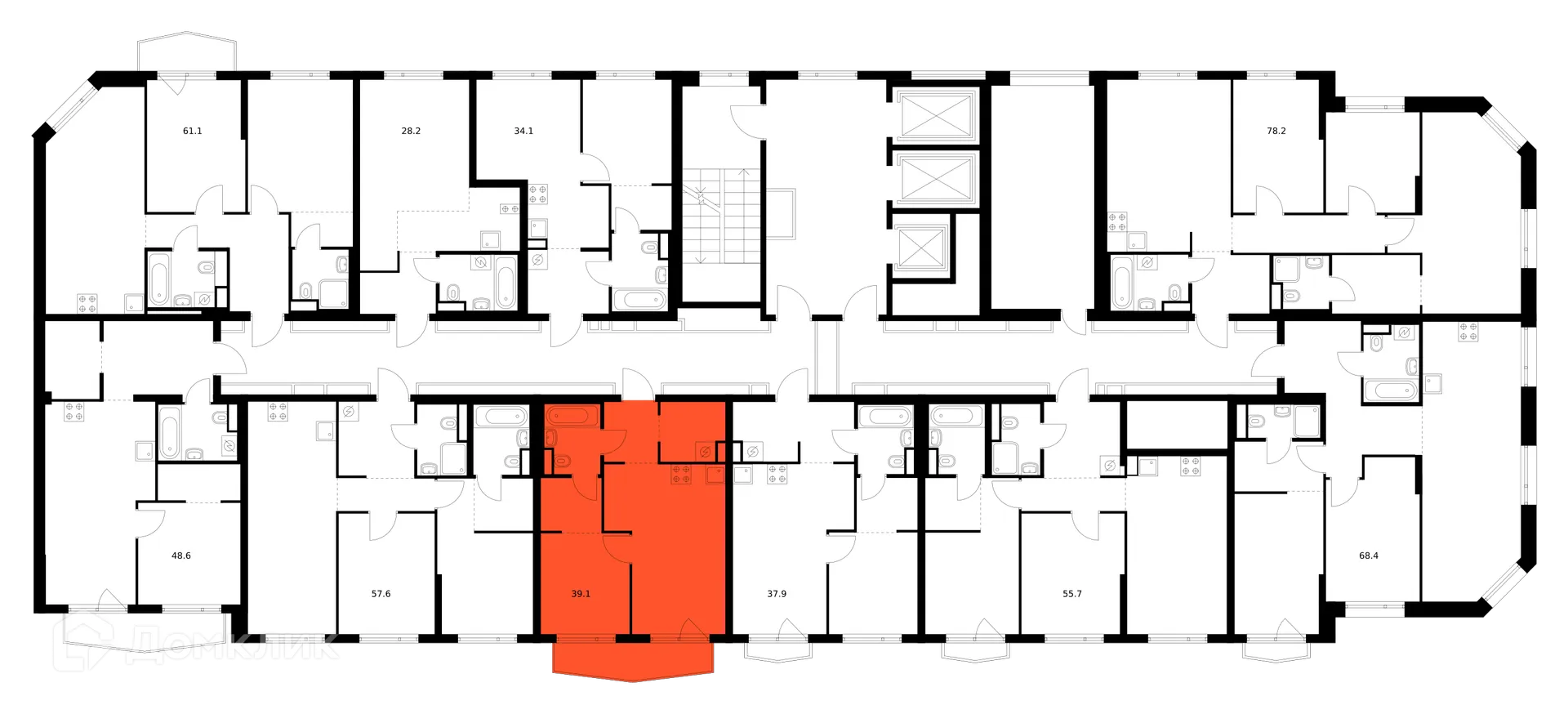 Планировка 1-комнатной квартиры 39.1 м² в ЖК Руставели 14, г. Москва — фото 2