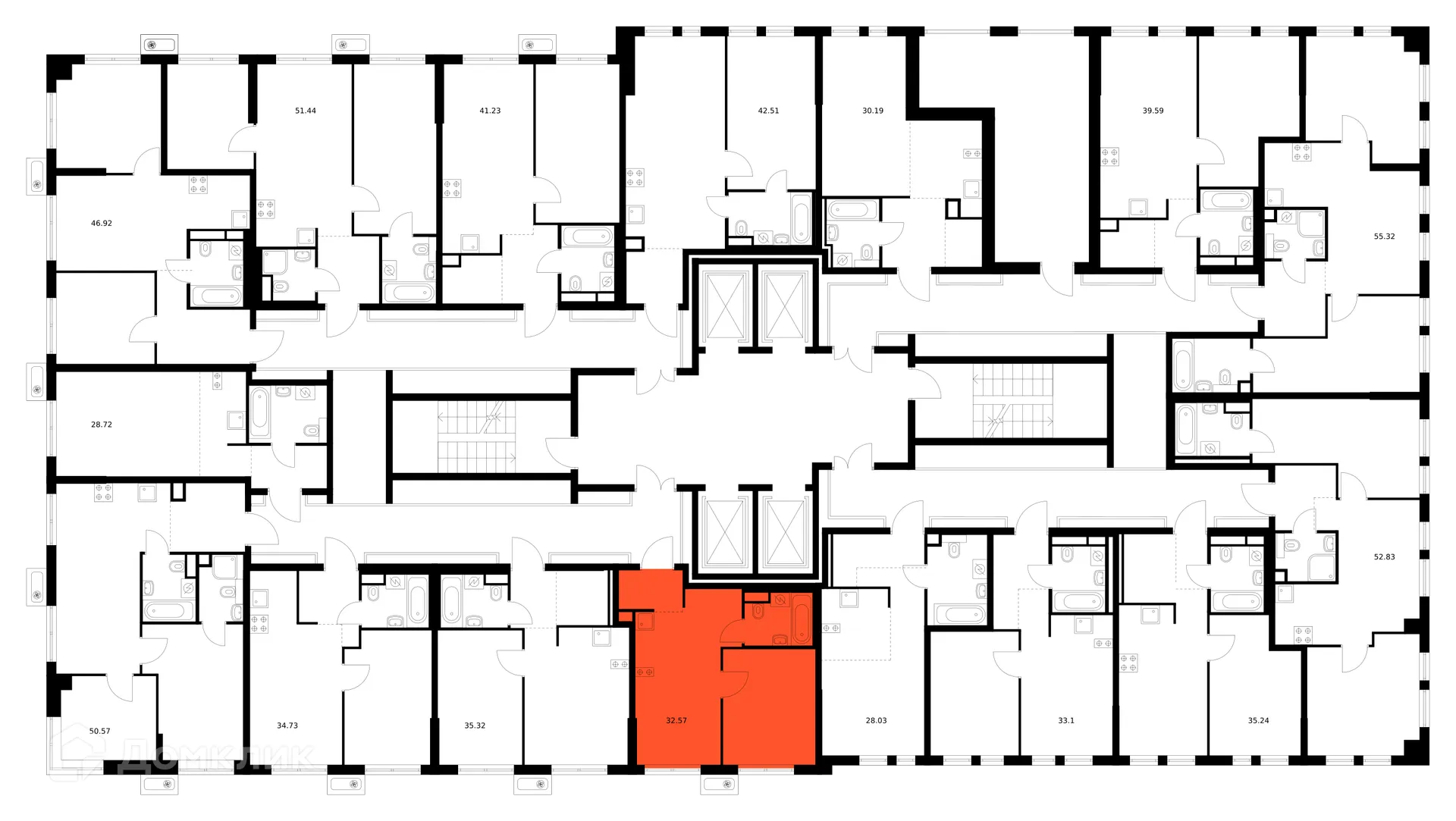 Планировка 1-комнатной квартиры 32.53 м² в «Квартал Мит», г. Москва — фото 2