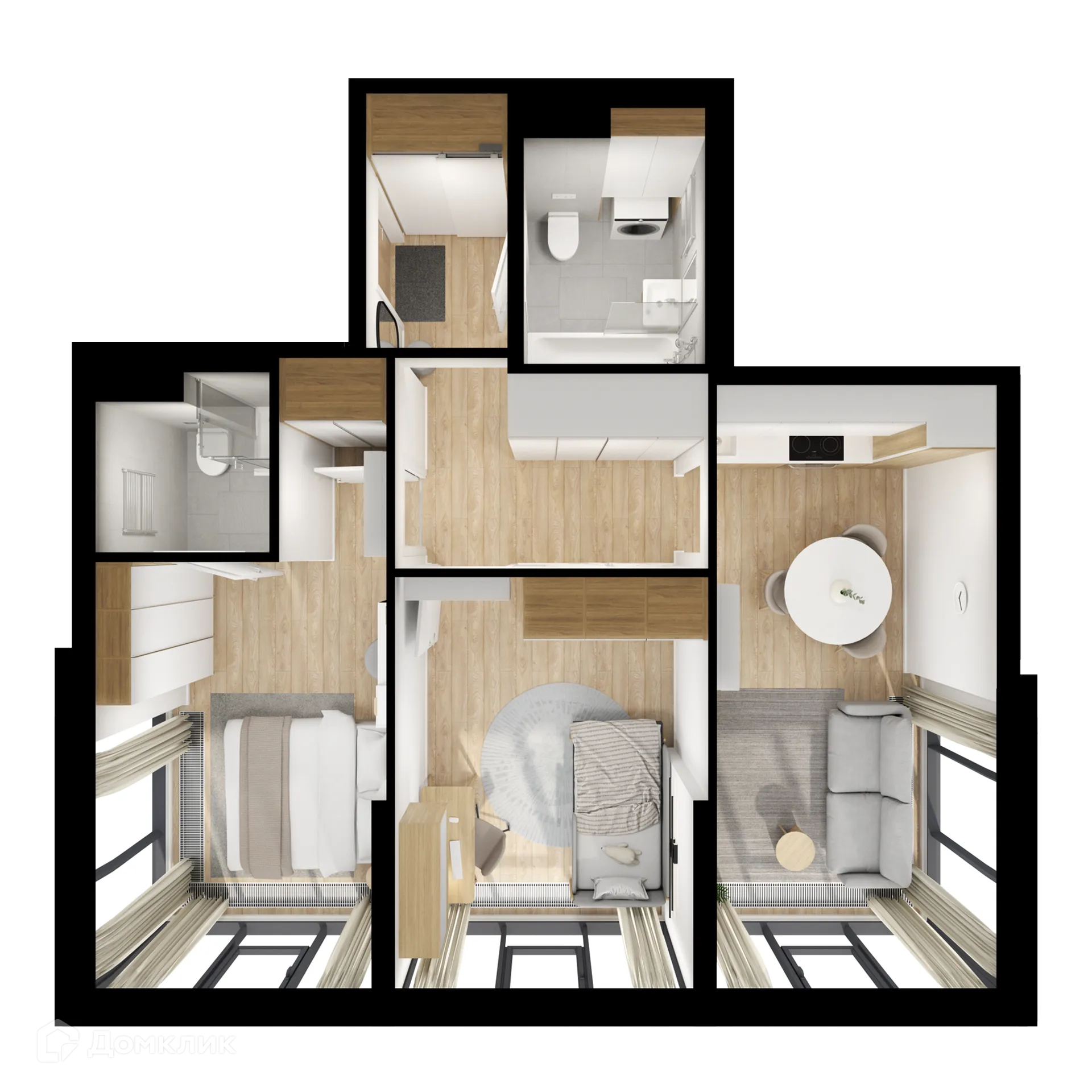 Планировка 2-комнатной квартиры 53.44 м² в ЖК Бусиновский парк, г. Москва — фото 2