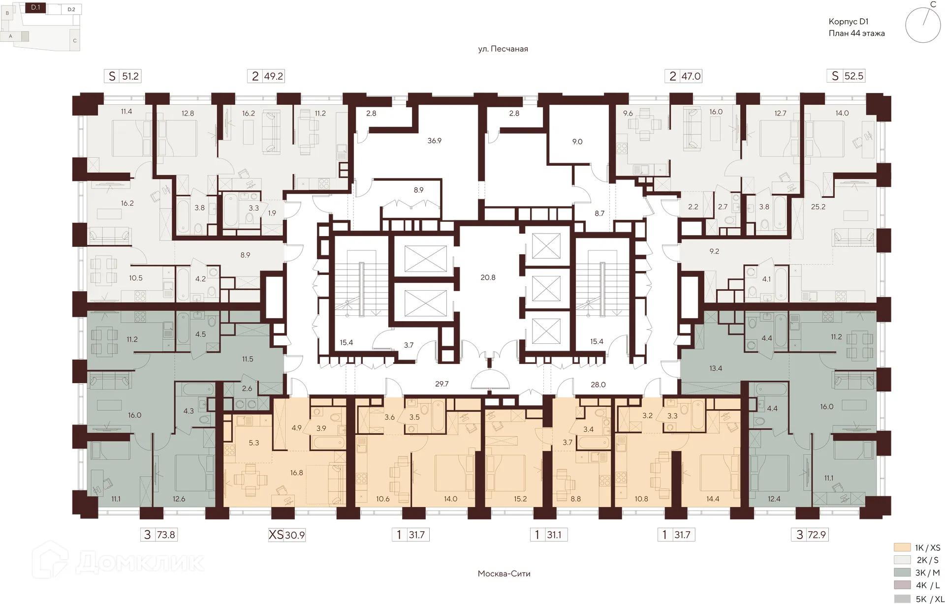 Планировка студии квартиры 30.9 м² в ЖК Инди Тауэрз, г. Москва — фото 2
