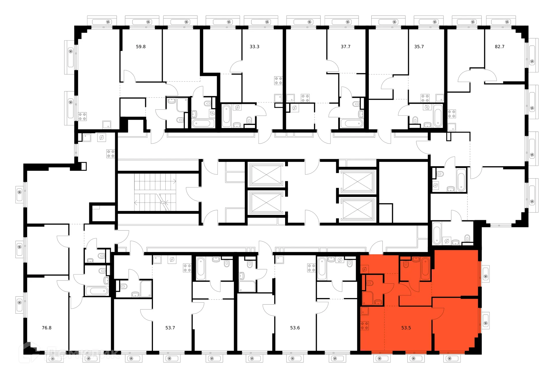 Планировка 2-комнатной квартиры 53.5 м² в ЖК Амурский парк, г. Москва — фото 2