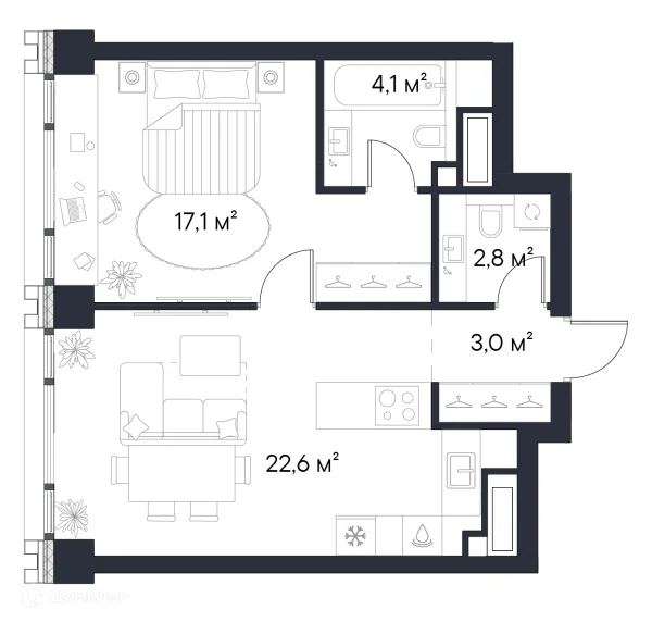 Планировка 1 комн. в ЖК «1-й Нагатинский»