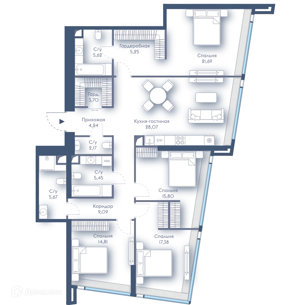 Планировка 4-комнатной квартиры 138.94 м² в ЖК Дом Дау, г. Москва — фото 1