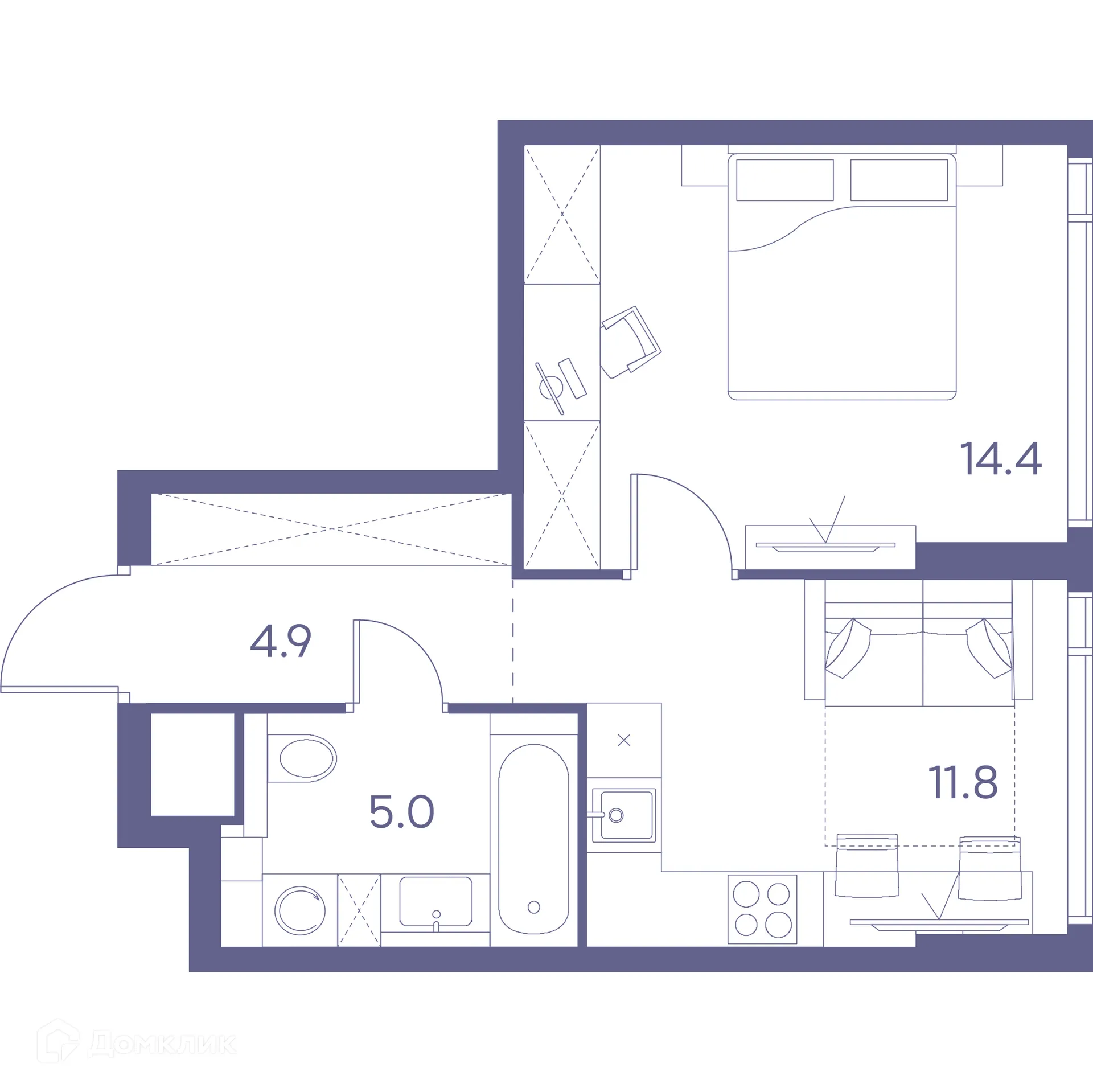 Планировка 1-комнатной квартиры 36.1 м² в Зе Лот от Аквилон, г. Москва — фото 1