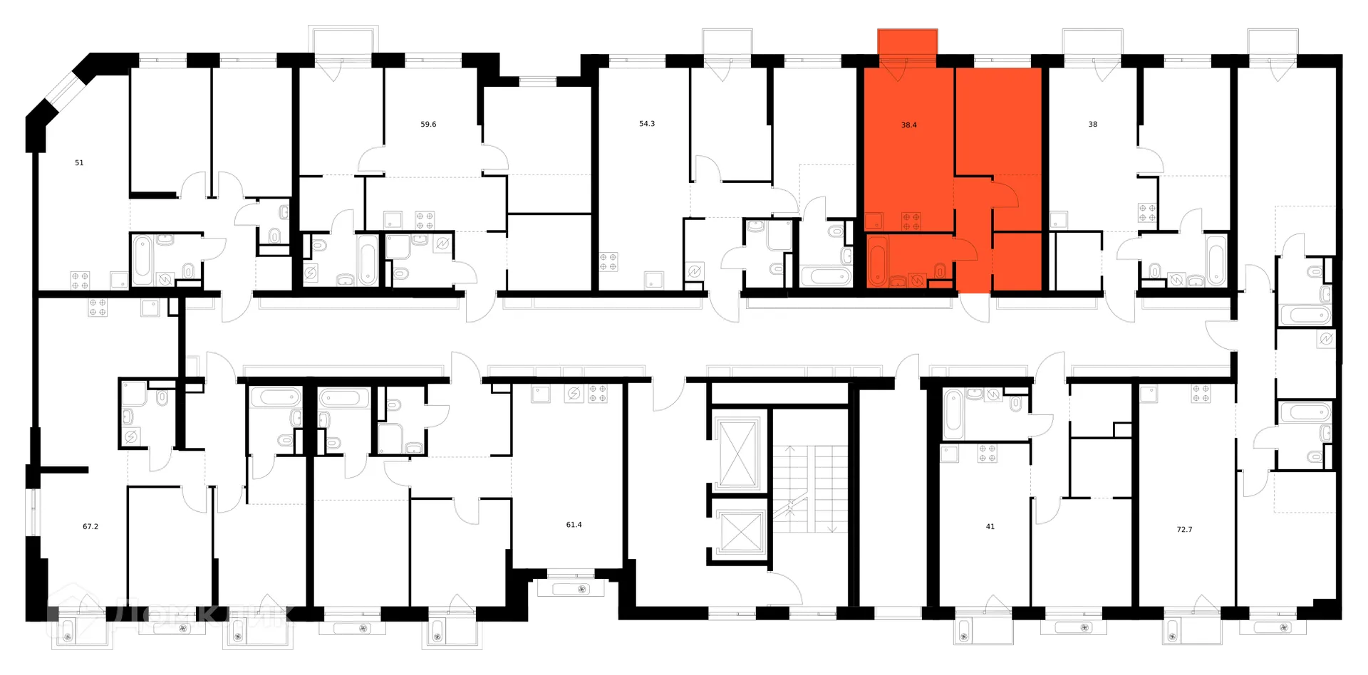 Планировка 1-комнатной квартиры 38.4 м² в ЖК Лосиноостровский парк, г. Москва — фото 2