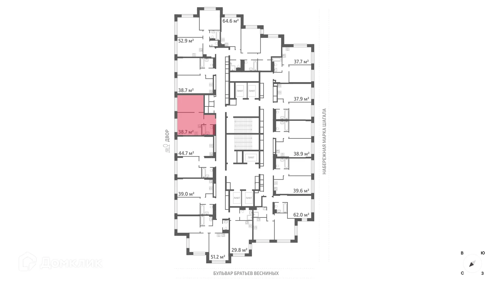 Планировка 1-комнатной квартиры 38.7 м² в ЖК "Зиларт", г. Москва — фото 3
