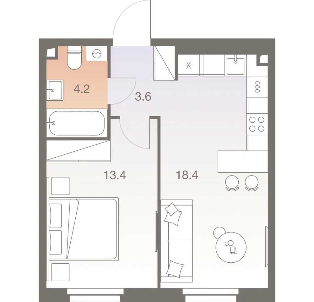 Планировка 2-комнатной квартиры 39.6 м² в ЖК Twelve  (Твелв ), г. Москва — фото 1