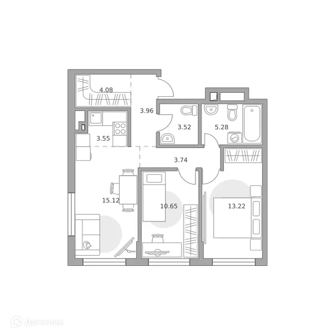 Планировка 3-комнатной квартиры 63.12 м² в ЖК BeLuck Коломенское (БеЛук Коломенское), г. Москва — фото 1