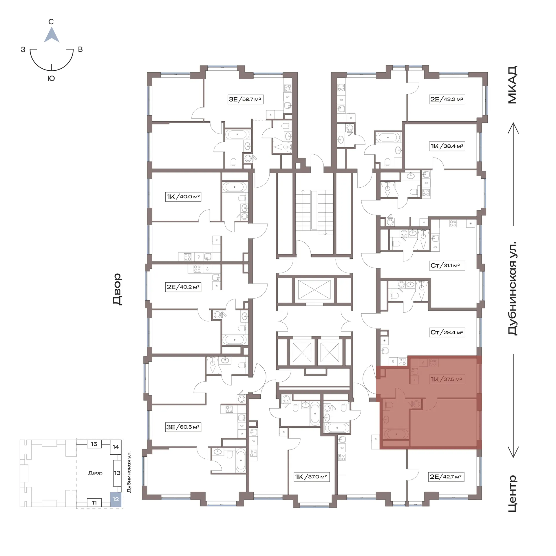 Планировка 1-комнатной квартиры 37.5 м² в Акценты, г. Москва — фото 2