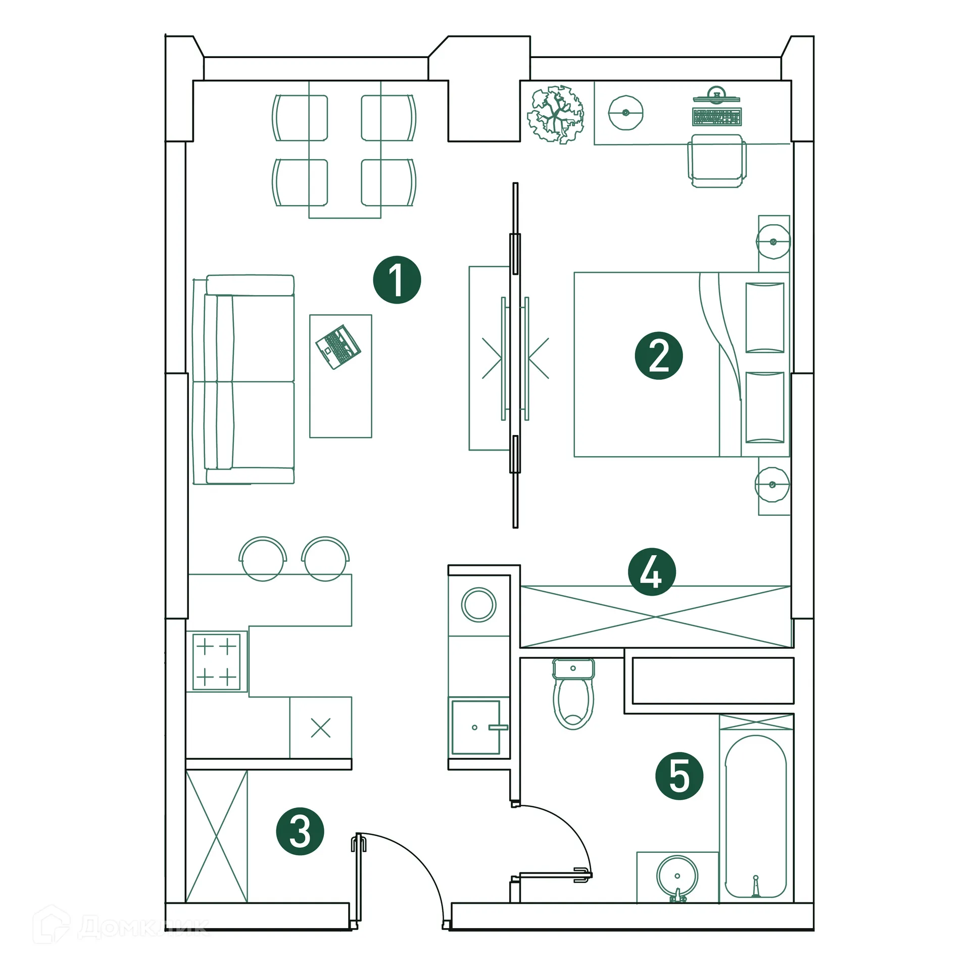 Планировка 2-комнатной квартиры 44.9 м² в ЖК "VERY (Вери)", г. Москва — фото 2