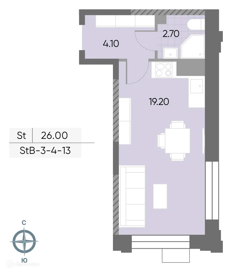 Планировка студии квартиры 26 м² в ЖК "WAVE" (Вейв), г. Москва — фото 2