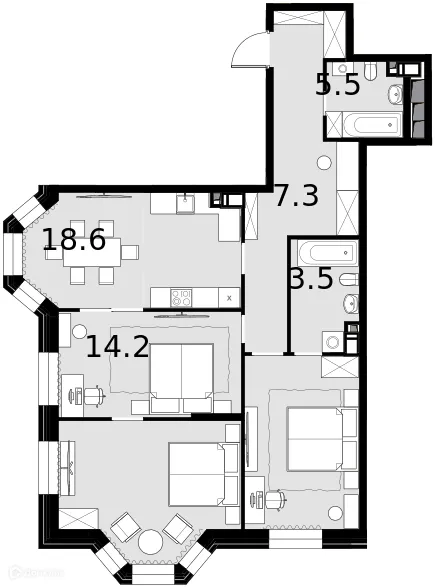 Планировка 3-комнатной квартиры 94.6 м² в ЖК Театральный квартал, г. Москва — фото 1