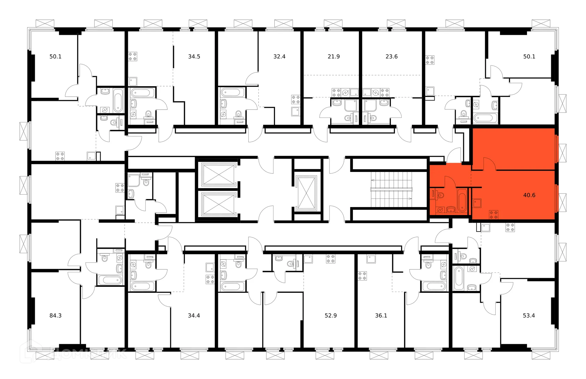 Планировка 1-комнатной квартиры 40.5 м² в ЖК Второй Нагатинский, г. Москва — фото 3