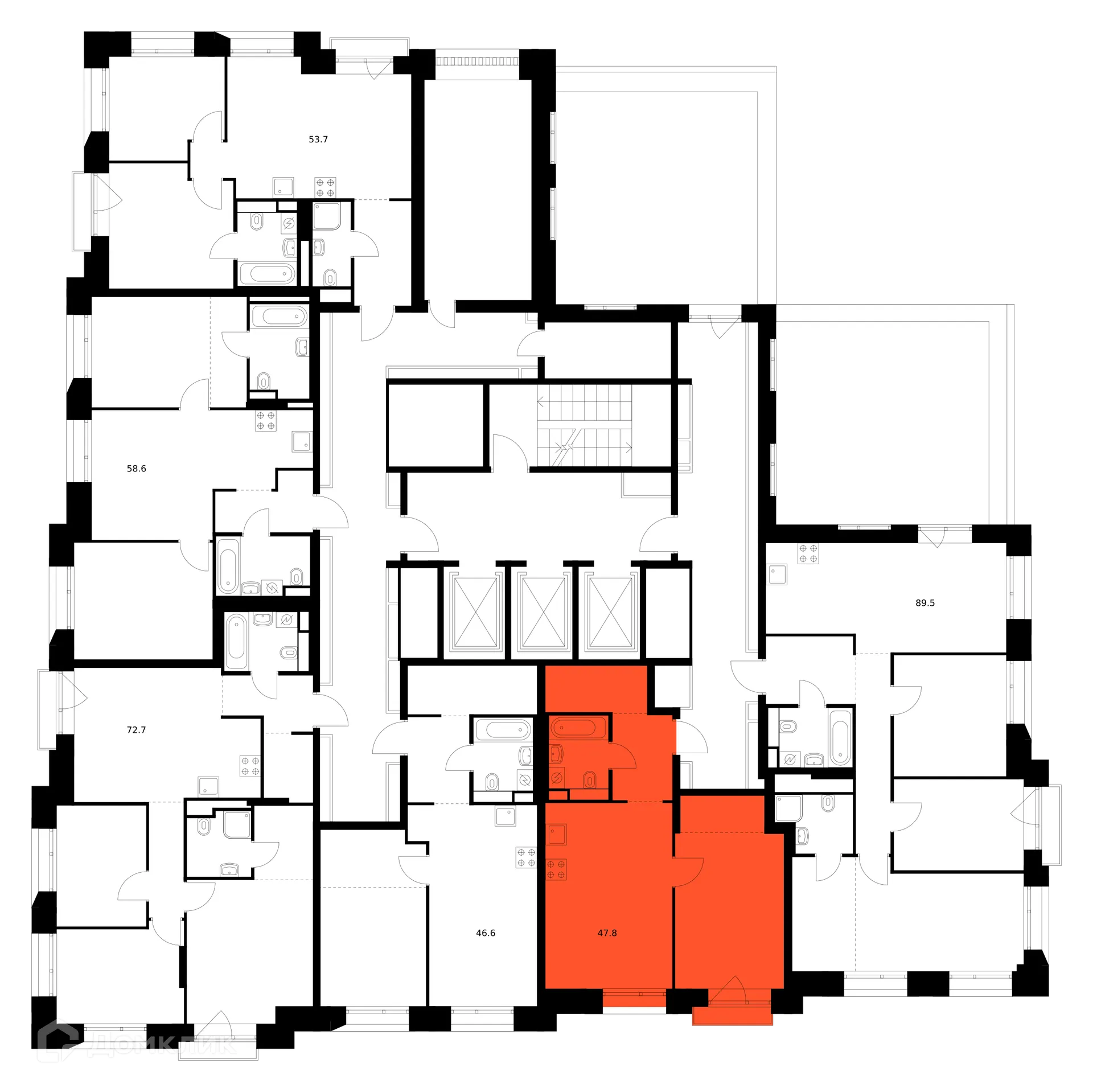 Планировка 1-комнатной квартиры 47.8 м² в «Онежский вал», г. Москва — фото 3