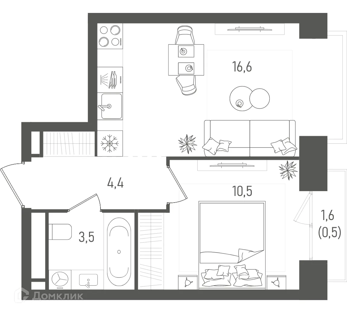 Планировка 1-комнатной квартиры 35.5 м² в ТАТУМ, г. Москва — фото 1