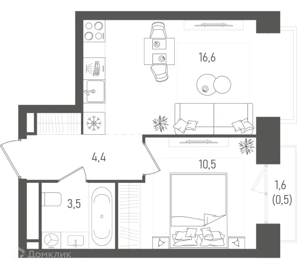 Планировка 1 комн. в ТАТУМ