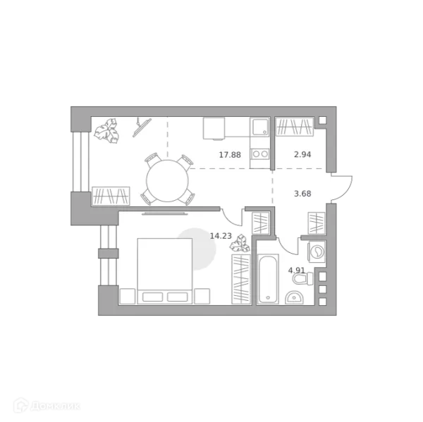 Планировка 1 комн. в ЖК MYPRIORITY Paveletskaya (МАЙПРИОРИТИ Павелецкая)