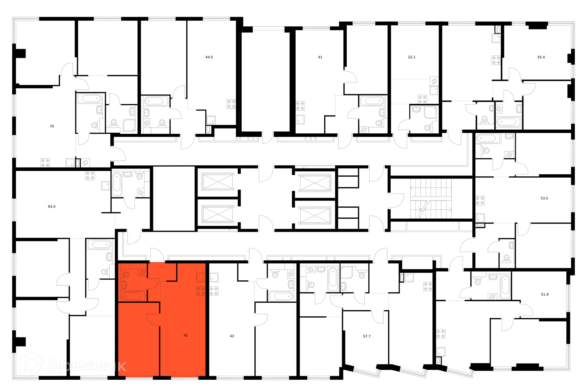 Планировка 1-комнатной квартиры 42 м² в ЖК Кронштадтский 9, г. Москва — фото 3
