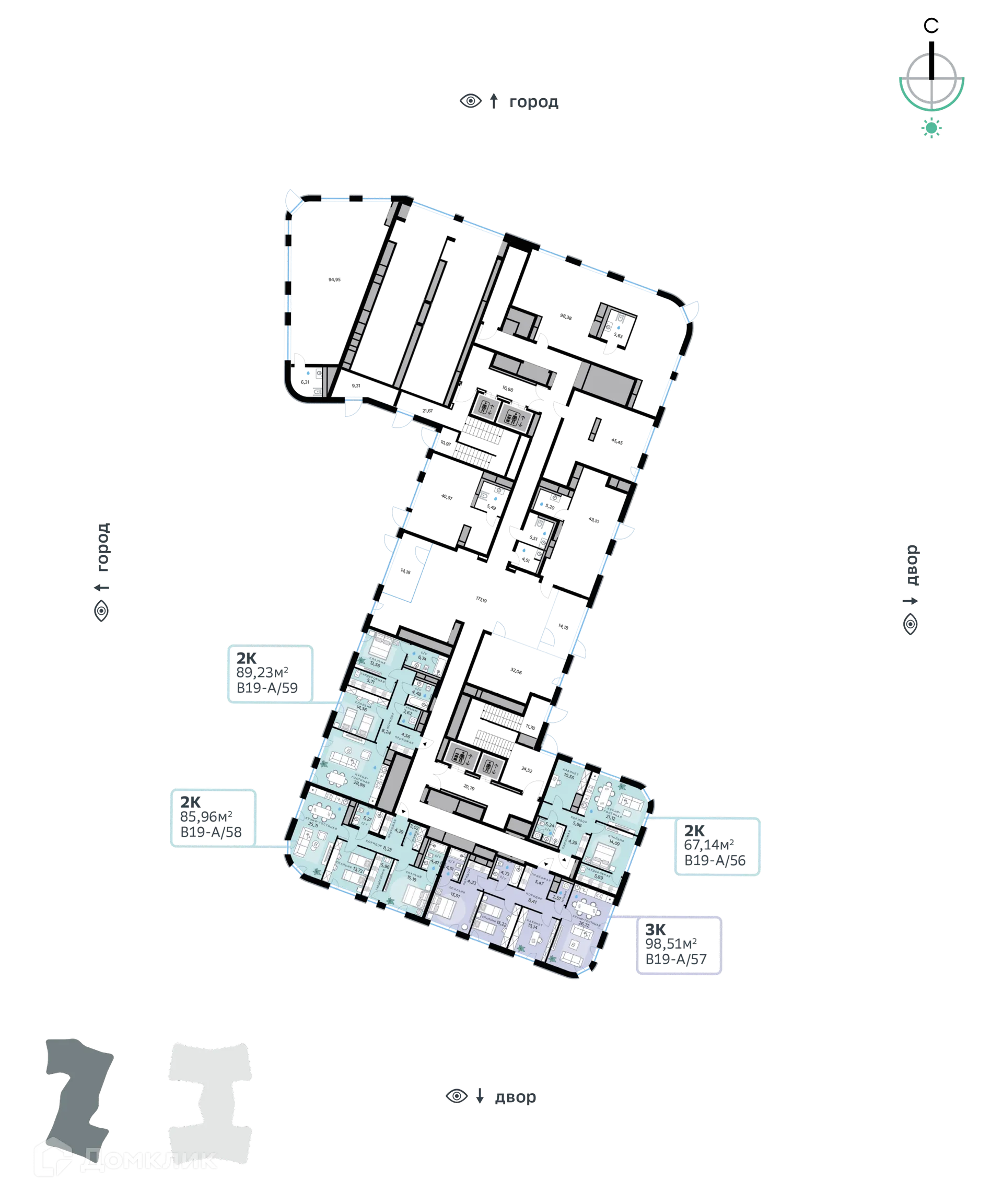 Планировка 2-комнатной квартиры 85.94 м² в СберСити - квартал В19, г. Москва — фото 2