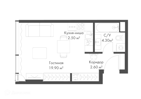 Планировка Студия в ЖК Жилой комплекс премиум-класса SLAVA (СЛАВА)