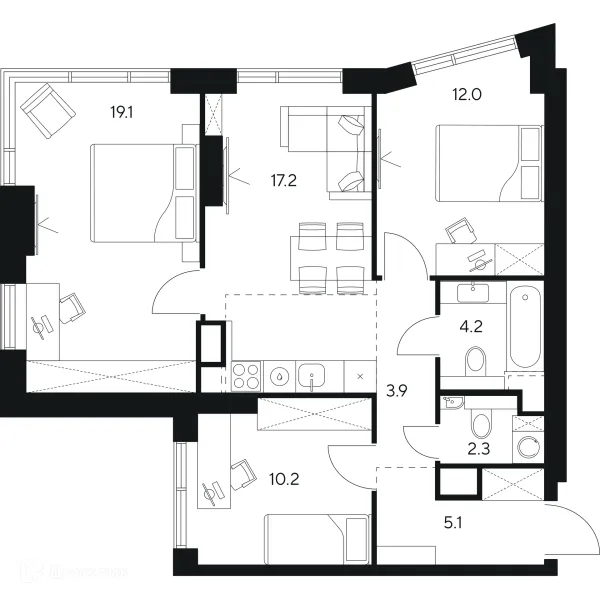 Планировка 3 комн. в Нексус от Аквилон