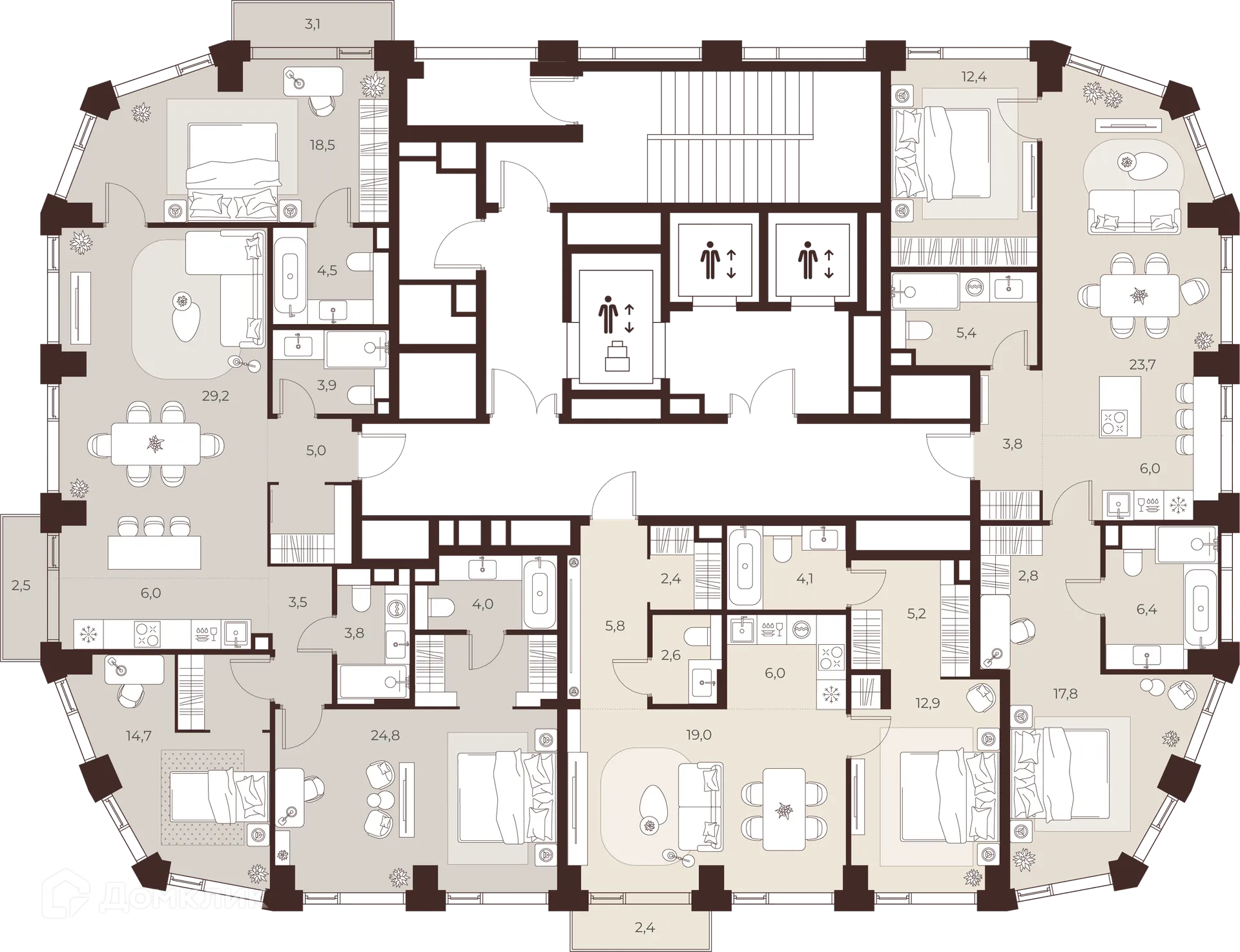 Планировка 1-комнатной квартиры 58.7 м² в Премиальный дом МАСТЕРС, г. Москва — фото 2