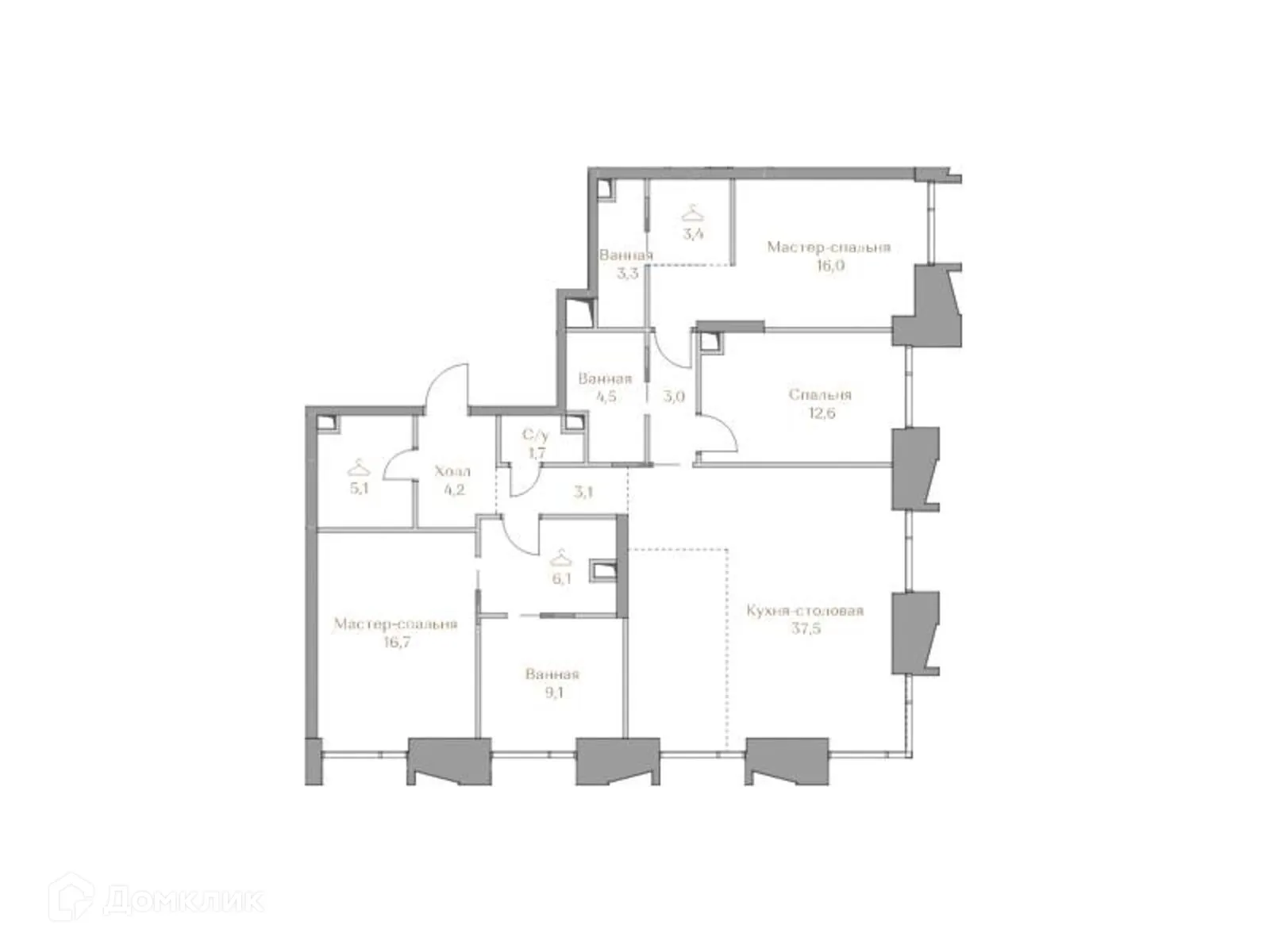 Планировка 3-комнатной квартиры 126.3 м² в ЖК «Luzhniki Collection (Коллекция Лужники)», г. Москва — фото 1